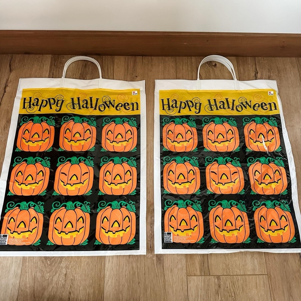 Vintage (2) NEW‎ 2005 Kmart Halloween Pumpkin Jack O Lantern Plastic Bags Handle